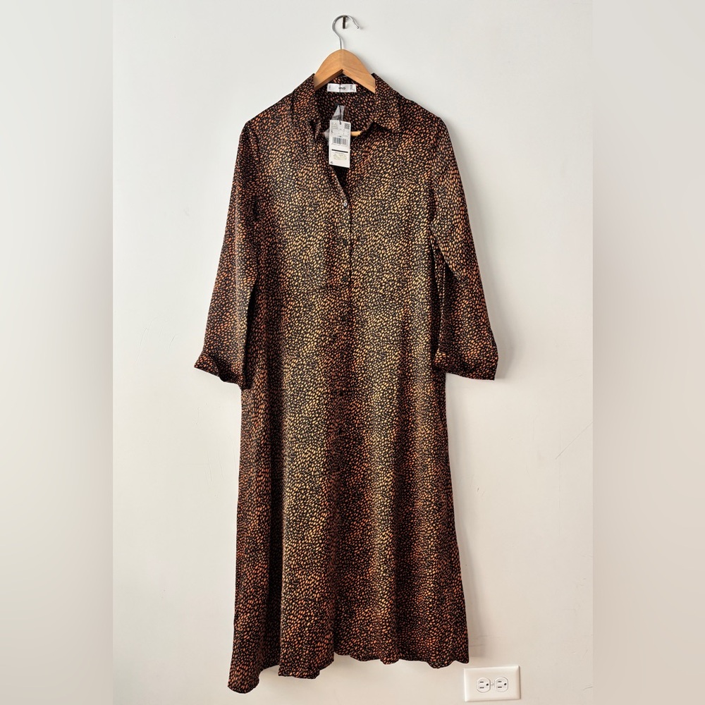 Mango Brown and Black Long Sleeve Dress